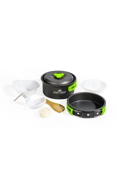 ON OFF KAMP Green Single Person Camping Cookware and Pan Set - 8 Pieces