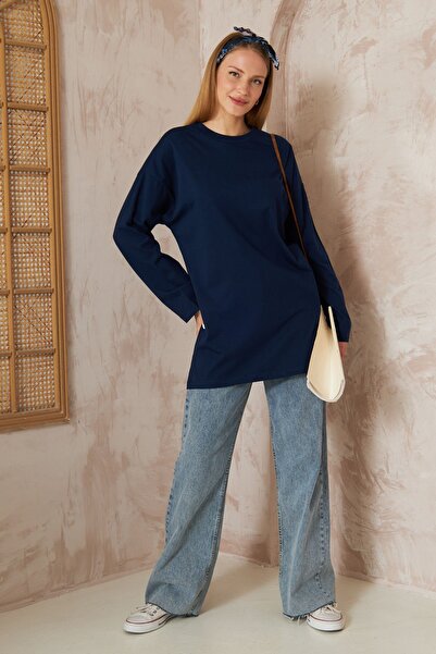 SİNDAL Oversize Uzun Kol T-shırt 4-6632 - LACİVERT