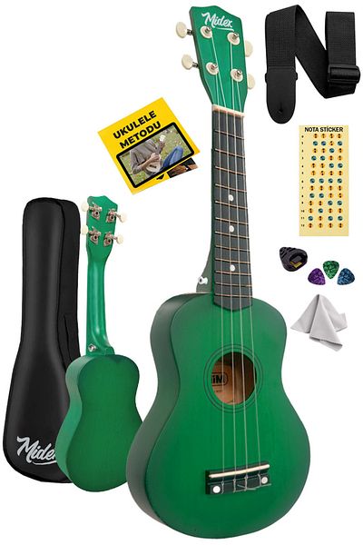 Midex Green Soprano Ukulele - Ukx-901gr (hanger Bag Method Plectrums)