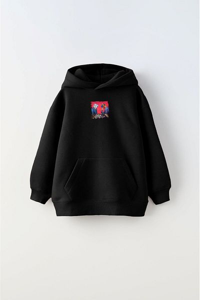 The Champ Clothing Детски унисекс суитшърт с качулка и полар с щампа на шах, черен