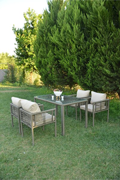 UYSALGARDEN Defne 4 Kişilik Yemek Bahçe Balkon Takımı Çim