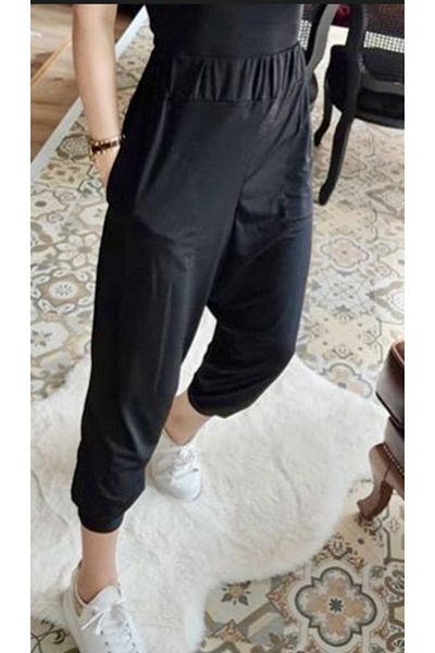 Bright3 Women's Shalwar - Black with Elastic Waist and Cuffed Legs