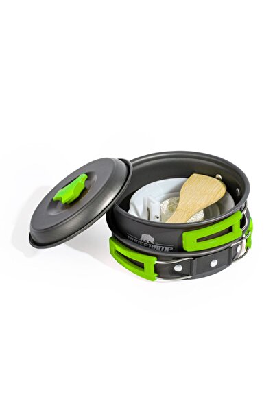 Genel Markalar Kamp Tencere Tava Seti Tek Kişilik Çantalı 8 Parça (yeşil)