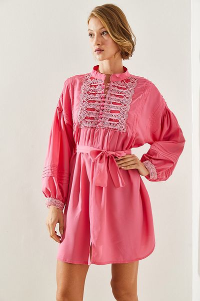 Bianco Lucci Women's Long Sleeve Dress with Scallop Collar and Button Detail - 22195 60251603