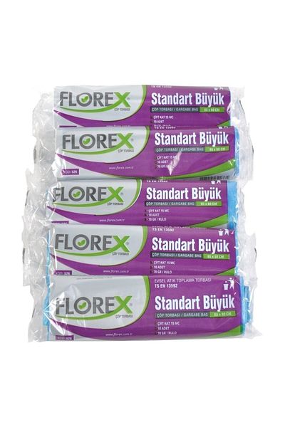 Alflorex فلوركس - كيس قمامة ستاندرد كبير أزرق 65 × 80 سم 5 رول