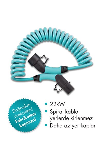 Volti Elektrikli Araç Şarj Kablosu - Spiral Tip-2, 22 Kw, 32a, 380v Ac, Togg ...