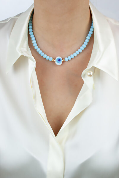 Pridza White Evil Eye Beaded Crystal Necklace