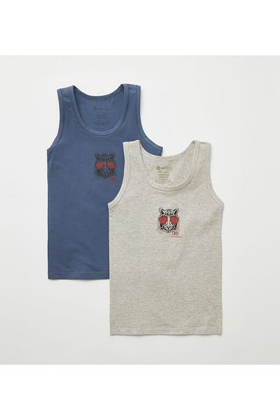 natuline Boy's Organic Cotton Lycra Undershirt 2-pack Cool Tiger 3004-2