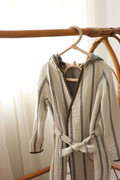 Mujo Baby&Kids روب حمام موسلين متعدد مخطط – كاكي