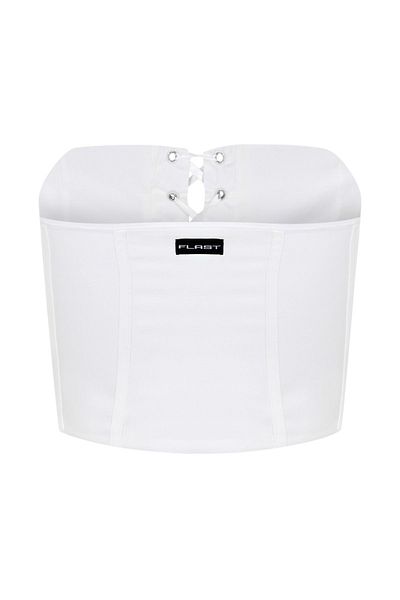 FLAST White Corset Look Premium Bustier - Front Tie Body Hugging Crop Top