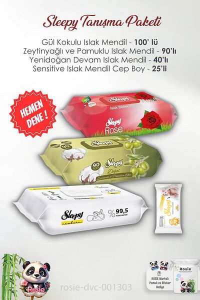 Sleepy 4-pack Wet Wipes for Sensitive Skin and ROSIE