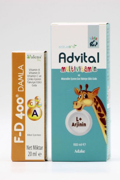 Valens F-D 400 - Drop 20mL + AdvitaL L+ Arginine 150mL Super Vitamin anD Mineral Syrup Set