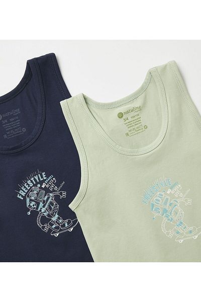 natuline Boy's Organic Cotton Lycra Undershirt 4-pack Freestyle Robot 3005-4