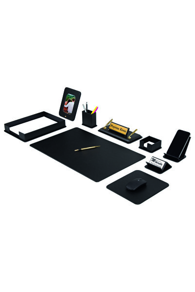 Makroofis Dora Desk Set - 11 Pieces Black with Gold Accessories