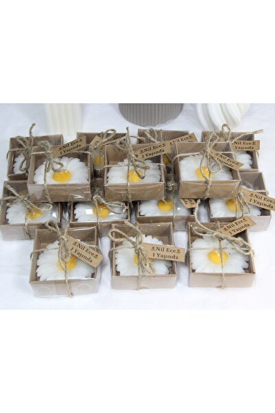 ELLMİRA 80 Adet Kraft Kutulu Papatya Çiçeği Mum, Hediyelik, Nişan, Düğün, Sün...