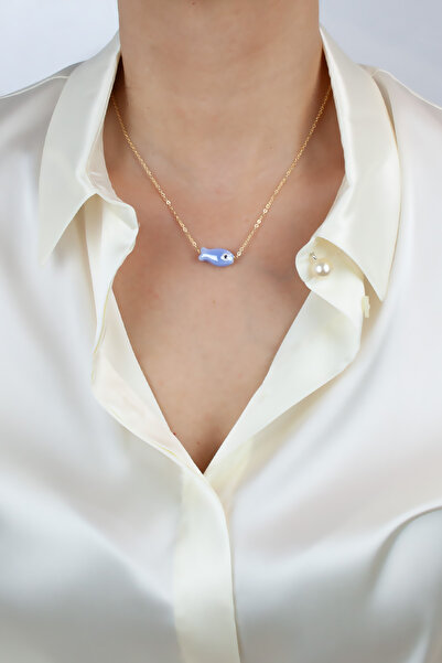 Pridza قلادة سلسلة رفيعة على شكل سمكة مورانو ذهبية اللون