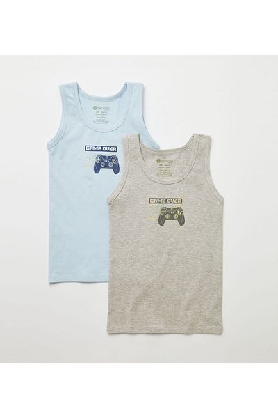 natuline Boy's Organic Cotton Lycra Undershirt 4-pack Game Over 3002-4