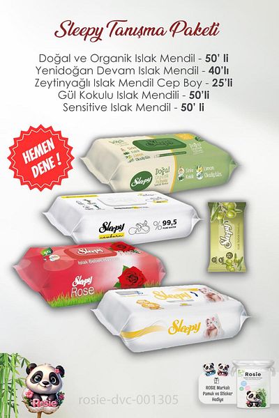 Sleepy ROSIE Set of 4 Wet Wipes and Baby Cotton