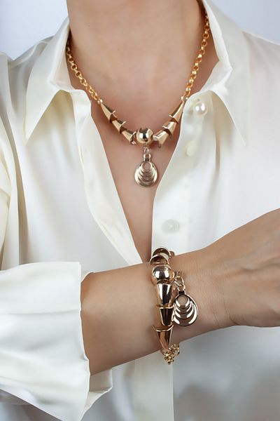 Pridza Bronze Ring Chain and Ended Design Necklace and Bracelet Set