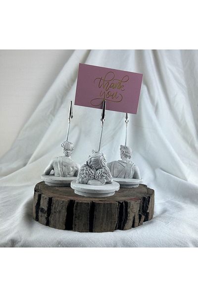 oasis decoration Gray Antique David, Cupid (Angel) and Apollo Pedestal Statue 3-Piece Note Holder Set, Photo Holder