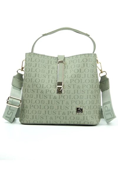 Just Polo Women's Green Lock Detailed 3 Compartment Hand and Shoulder Bag 2055MH