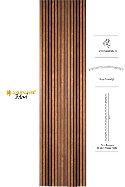 Akupanel Mod14 60x245 Cm Ceviz Rengi Akustik Ahşap Duvar Paneli