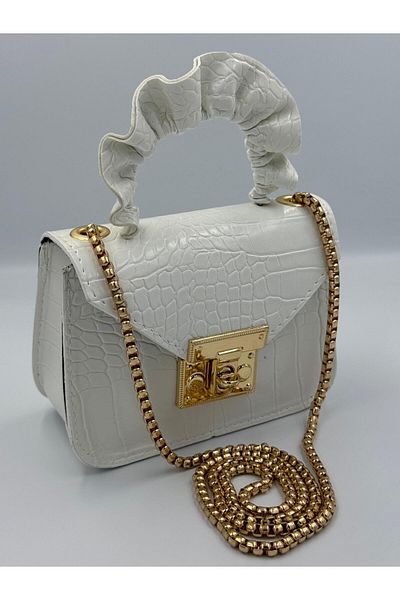 KIRASE Rochie mini pentru femei - Geantă crossbody din piele artificială cu ornamente, curea cu lanț și închidere cu magnet