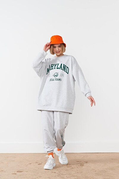 Basicpark Maryland Cotton Oversize Gray Bottom Top Set