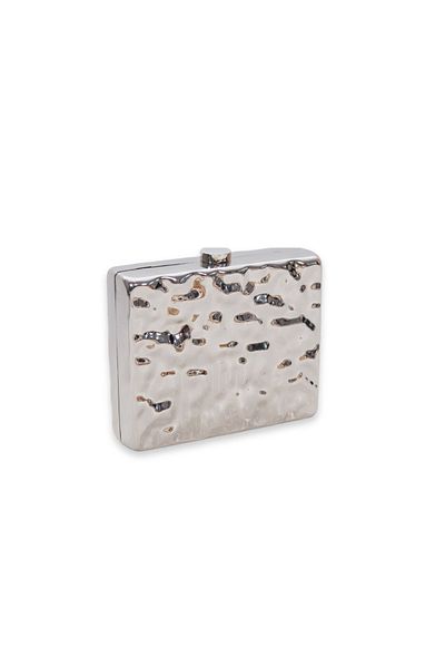 Sun Pieces Vera Silver Colored Shiny Metal Clutch - Silver Portfolio Bag