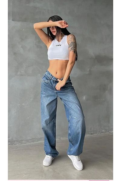 Shield Life Pantaloni largi din denim cu balon cu spray tibetan cu cataramă ajustabilă în talie, model nou 2024