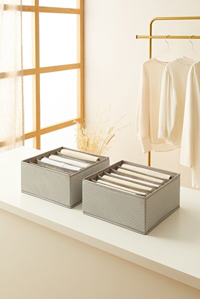 Ocean Home Textile Set of 2 6 Compartments Gray Drawer Inside Cabinet Laundry Organizer Folding Storage Box Organizer