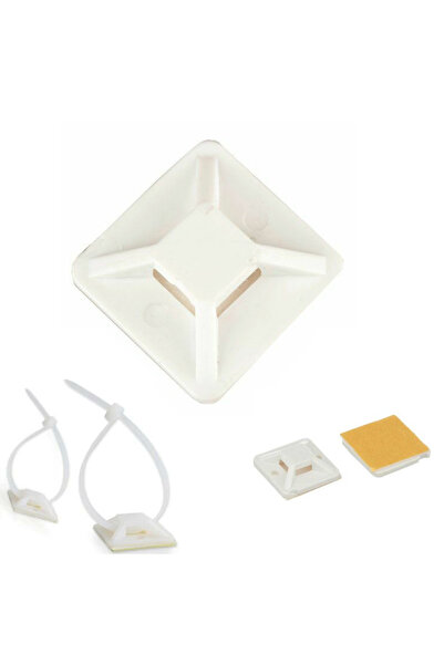 Maviaybilisim Yapışkanlı Kroşe 20x20 mm 20 Adet Kablo Bağı 3x100mm cırt