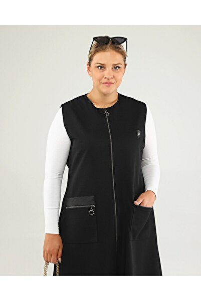 Seçkin Büyük Beden WOMEN'S LARGE SIZE LEATHER POCKET VEST
