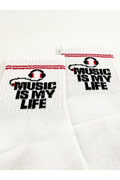 Shuttle Park Унисекс колежански чорапи с бял шарен мотив Music Front