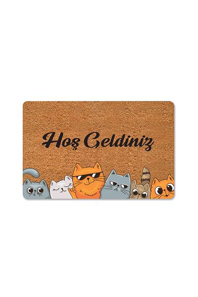 M&H Quality Welcome Written Themed - Cat and Decorative Door Mat, Washable Dust Catcher for Front and Interior