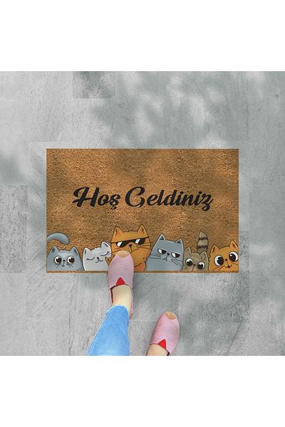 M&H Quality Welcome Written Themed - Cat and Decorative Door Mat, Washable Dust Catcher for Front and Interior