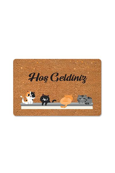 M&H Quality Welcome Written Themed - Decorative, Washable Dust Catcher Mat with Cat, for Outside Door and Indoor