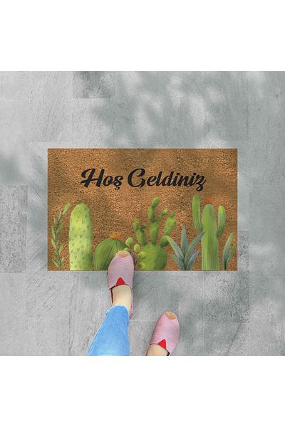 M&H Quality Coco Look Colorful Cacti Tema - Covoraș lavabil și ușă decorativă de absorbție a umidității