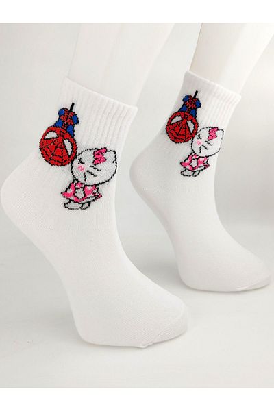Shuttle Park Unisex Spider Man Casual Style Γραπτές Λευκές Κολλεγιακές Κάλτσες - Kiss Socks