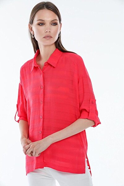 sumoda Kadın Keten Görünümlü Rahat Kalıp Salaş Spor-şık Gömlek 5180
