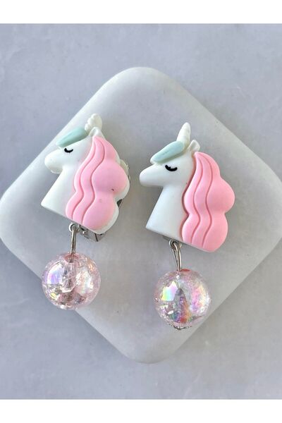 minibuki Pink Unicorn Figured Compression Children's Earrings