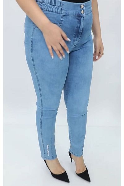 AKŞEN GİYİM LARGE SIZE WAIST LYCRAL COMBINER BEAR PENS AND EMBROIDERY DETAIL SLIM BEAR JEANS