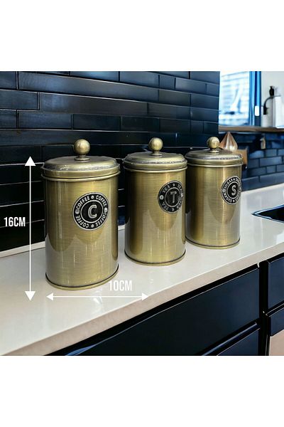 LUCKYHOMES Galvanized Stainless Tea Sugar Coffee Jar 3 Pieces 1301 16x10x10
