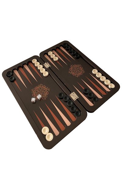 Uçandaire Geometric Patterned Mini Backgammon - 24x24 cm, Plastic Stamps, Mini Mobile Backgammon