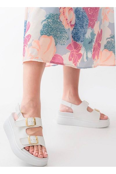 İNFON White Wedge Heel Women's Sandals