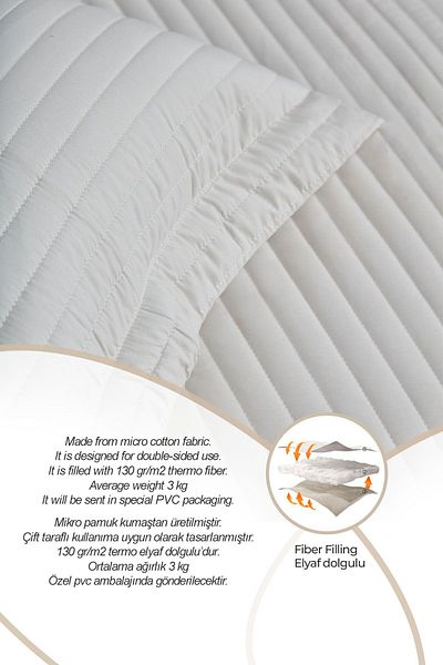 Evlen Home Collection Μονό Judy Horizontal - 100% βαμβακερό ριγέ καπιτονέ, εκρού κρεμ πικέ σετ
