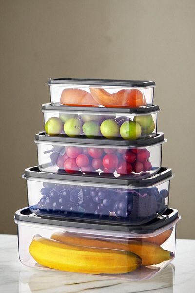 Espas Home Anthracite 5-Piece Rectangular Food Storage Container