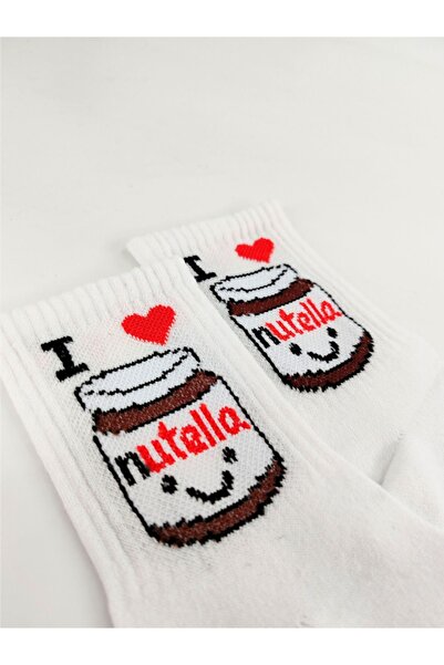 Shuttle Park Унисекс бели колежански чорапи с шарка Nutella