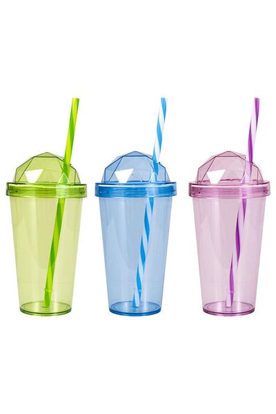 Herevin 3 Pieces 660 Cc Diamond Lid Coffee and Soft Drink Cup with Straw