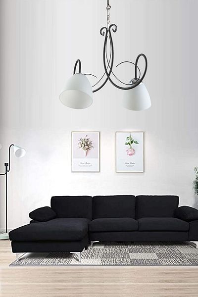 ABAJUR EVİM Betül Black Modern White Opal Glass Double Chandelier